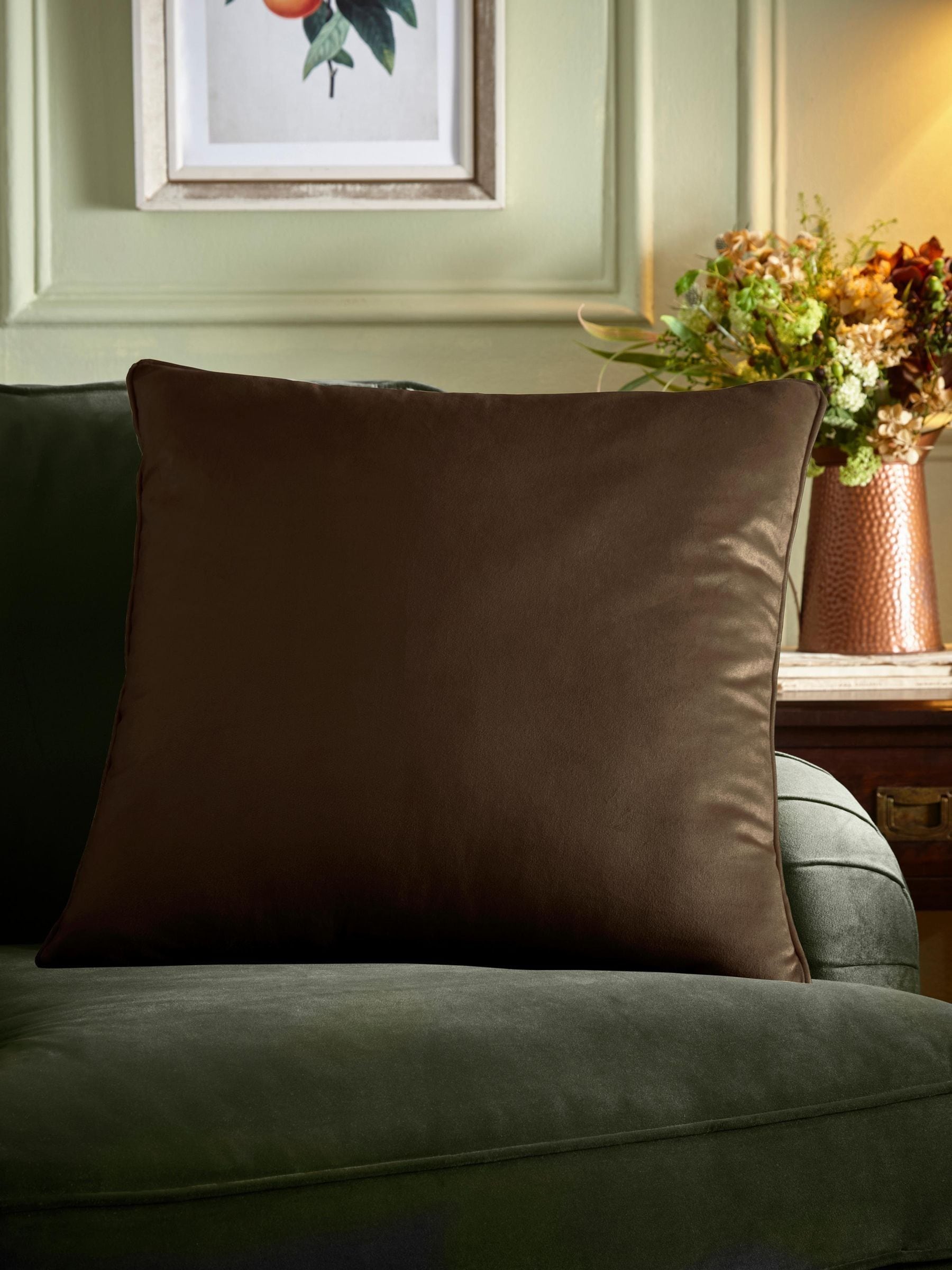 B&Q - Harlan Velvet Brown Filled Cushion - Image 2