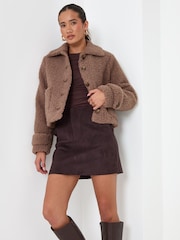 Threadbare Brown Borg Cropped Jacket - Image 1 of 5
