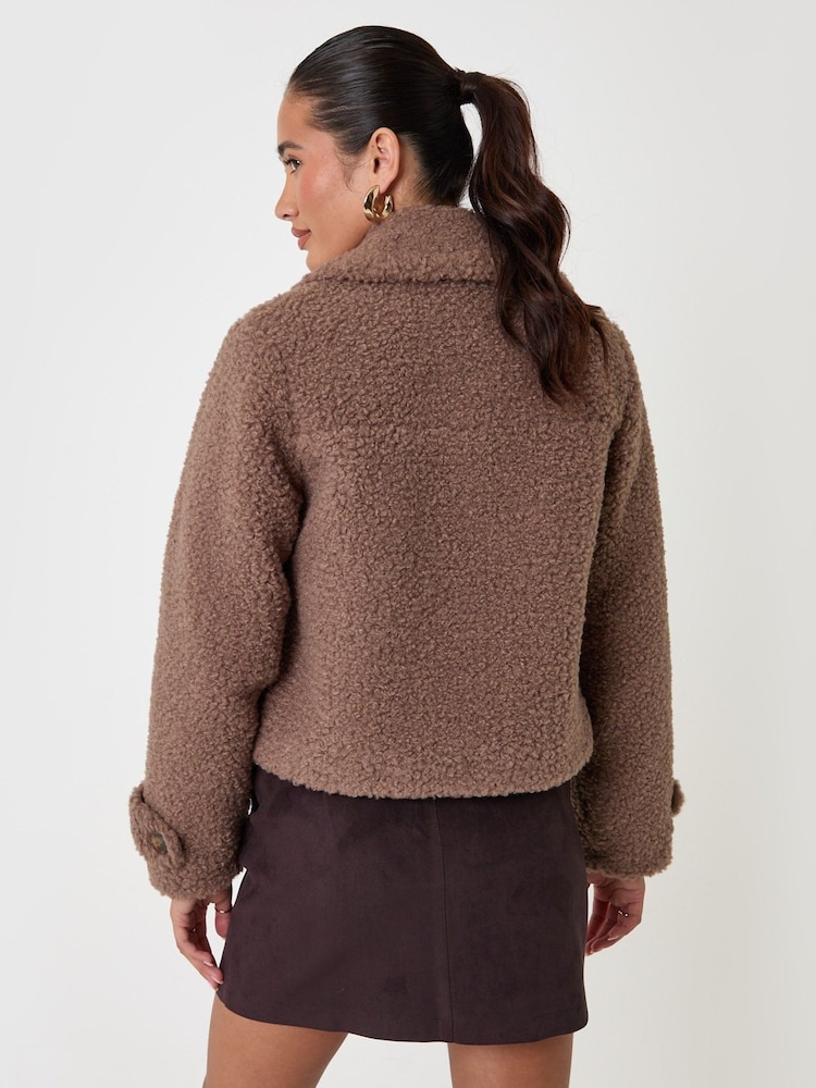 Threadbare Brown Borg Cropped Jacket - Image 2 of 5