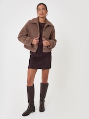 Threadbare Brown Borg Cropped Jacket - Image 3 of 5
