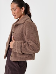 Threadbare Brown Borg Cropped Jacket - Image 5 of 5