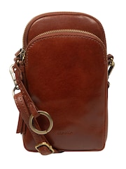 Marrón - Bolso bandolera de piel para móvil Raven de Conkca - Imagen 4 de 7