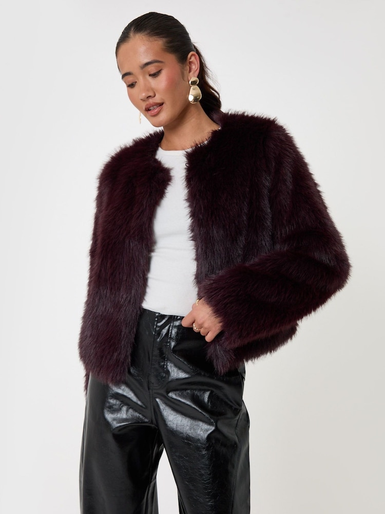 Threadbare Collarless Faux Fur Jacket - Изображение 1 4