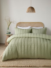 Serene Green Crinkle Wave Duvet Cover & Pillowcase Set - Image 1 of 3