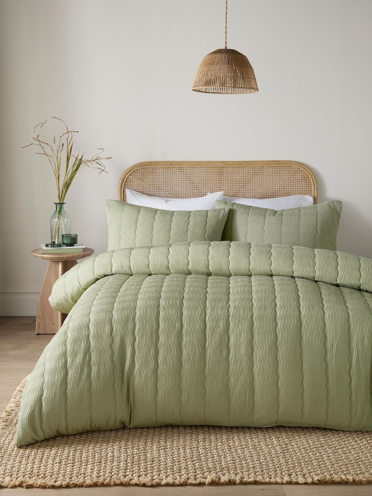 Serene Green Crinkle Wave Duvet Cover & Pillowcase Set - Image 1 of 3 Serene Green Crinkle Wave Duvet Cover & Pillowcase Set - Image 1 of 3