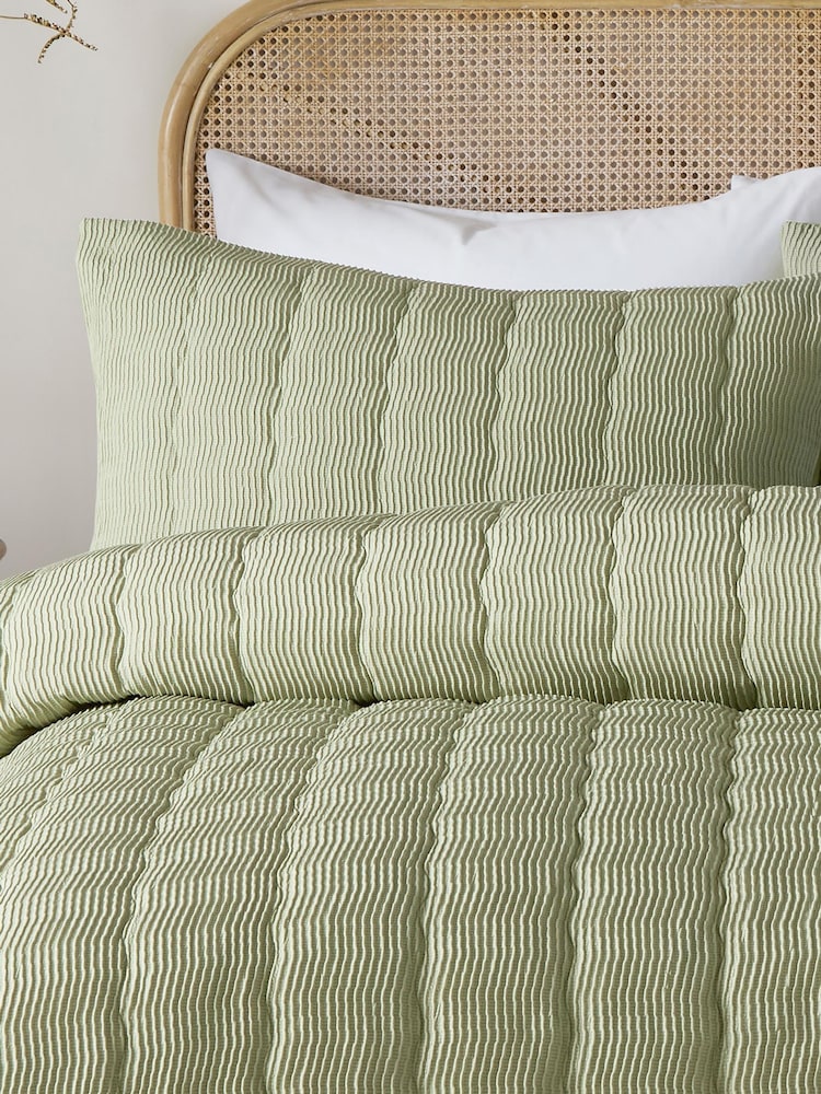 Serene Green Crinkle Wave Duvet Cover & Pillowcase Set - Image 2 of 3 Serene Green Crinkle Wave Duvet Cover & Pillowcase Set - Image 2 of 3
