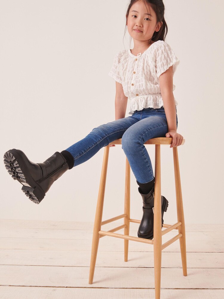 White Textured Crinkle Bardot Top (3-16yrs) - Image 1 of 6 White Textured Crinkle Bardot Top (3-16yrs) - Image 1 of 6