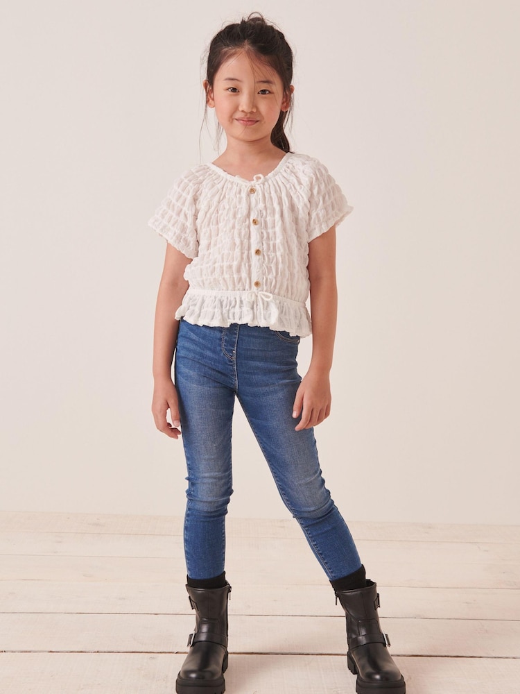 White Textured Crinkle Bardot Top (3-16yrs) - Image 2 of 6 White Textured Crinkle Bardot Top (3-16yrs) - Image 2 of 6