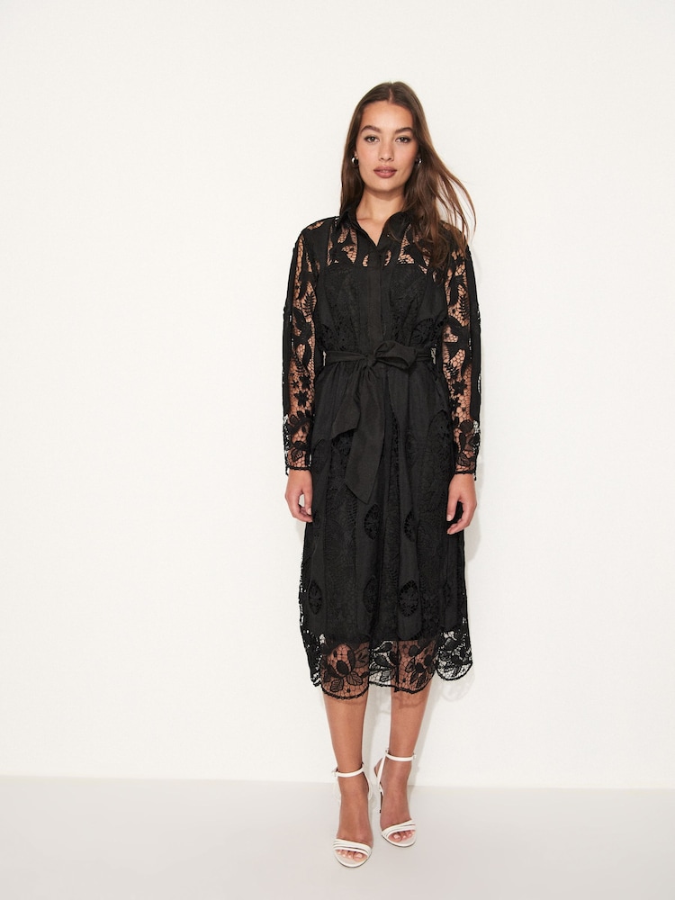 Schwarz - Hemdkleid mit Spitze - Bild 2 von 6 Schwarz - Hemdkleid mit Spitze - Bild 2 von 6