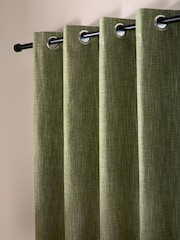 Curtina Green Boucle Chenille Blackout Pair of Eyelet Curtains - Image 1 of 5