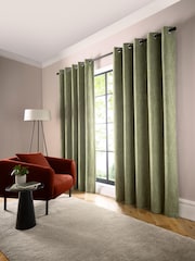 Curtina Green Boucle Chenille Blackout Pair of Eyelet Curtains - Image 2 of 5