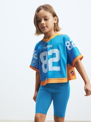 Blue/Orange Basketball Oversized T-Shirt And Cycling Short Set (3-16yrs) - Image 1 of 12