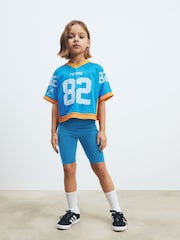 Blue/Orange Basketball Oversized T-Shirt And Cycling Short Set (3-16yrs) - Image 3 of 12