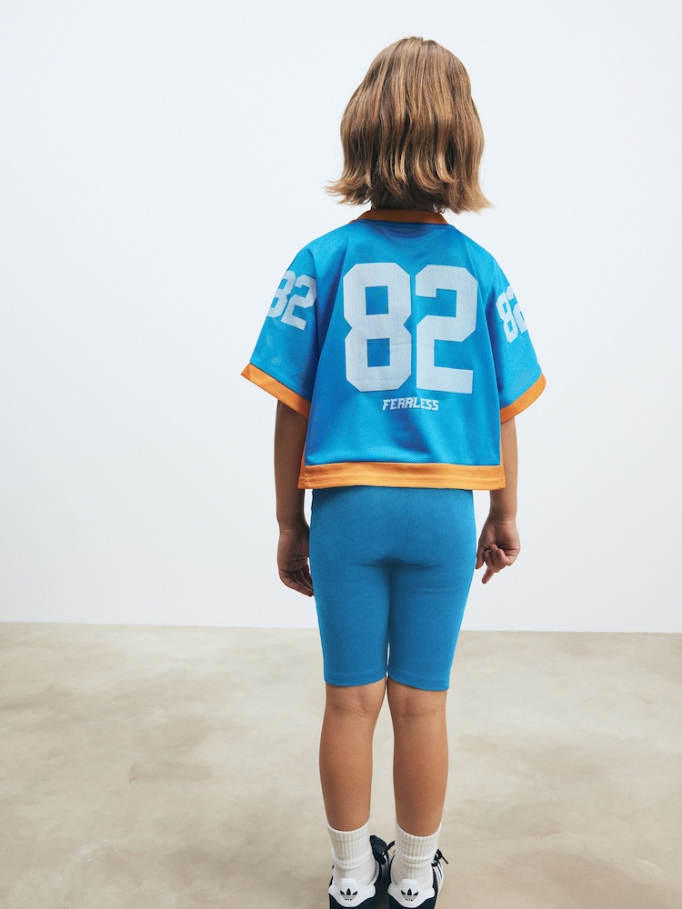 Blue/Orange Basketball Oversized T-Shirt And Cycling Short Set (3-16yrs) - Image 5 of 12