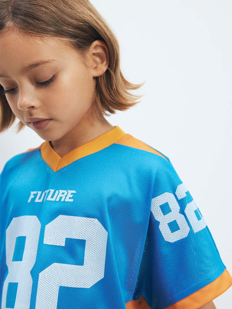 Blue/Orange Basketball Oversized T-Shirt And Cycling Short Set (3-16yrs) - Image 7 of 12