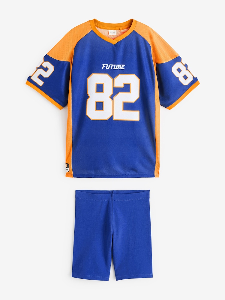 Blue/Orange Basketball Oversized T-Shirt And Cycling Short Set (3-16yrs) - Image 9 of 12