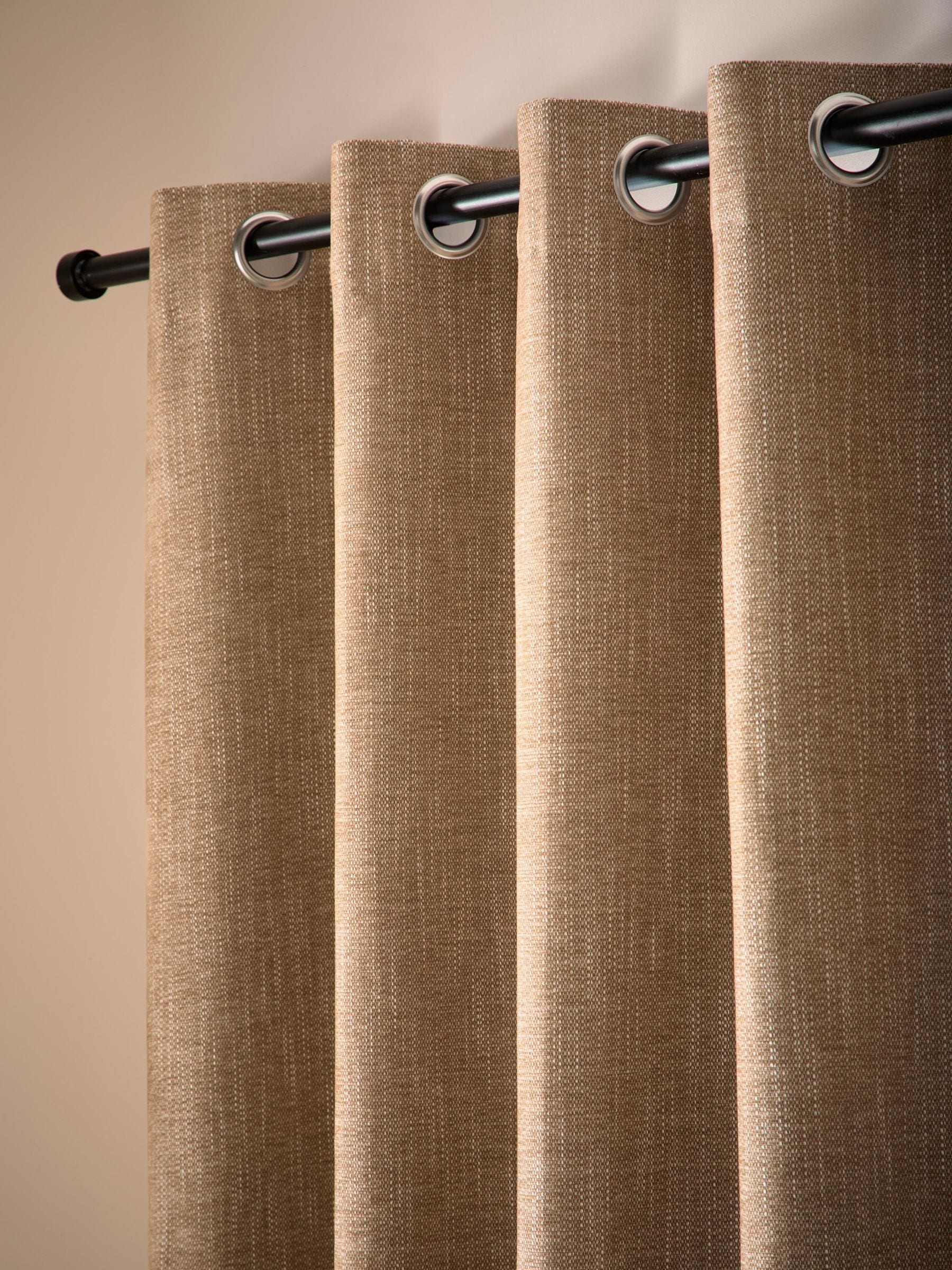 Curtina Unisex Natural Boucle Chenille Blackout Pair Of Eyelet Curtains - Image 6