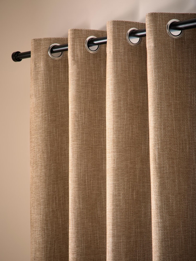 Curtina Natural Boucle Chenille Blackout Pair of Eyelet Curtains - Image 1 of 5 Curtina Natural Boucle Chenille Blackout Pair of Eyelet Curtains - Image 1 of 5