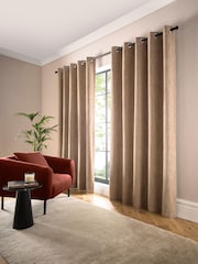 Curtina Natural Boucle Chenille Blackout Pair of Eyelet Curtains - Image 2 of 5