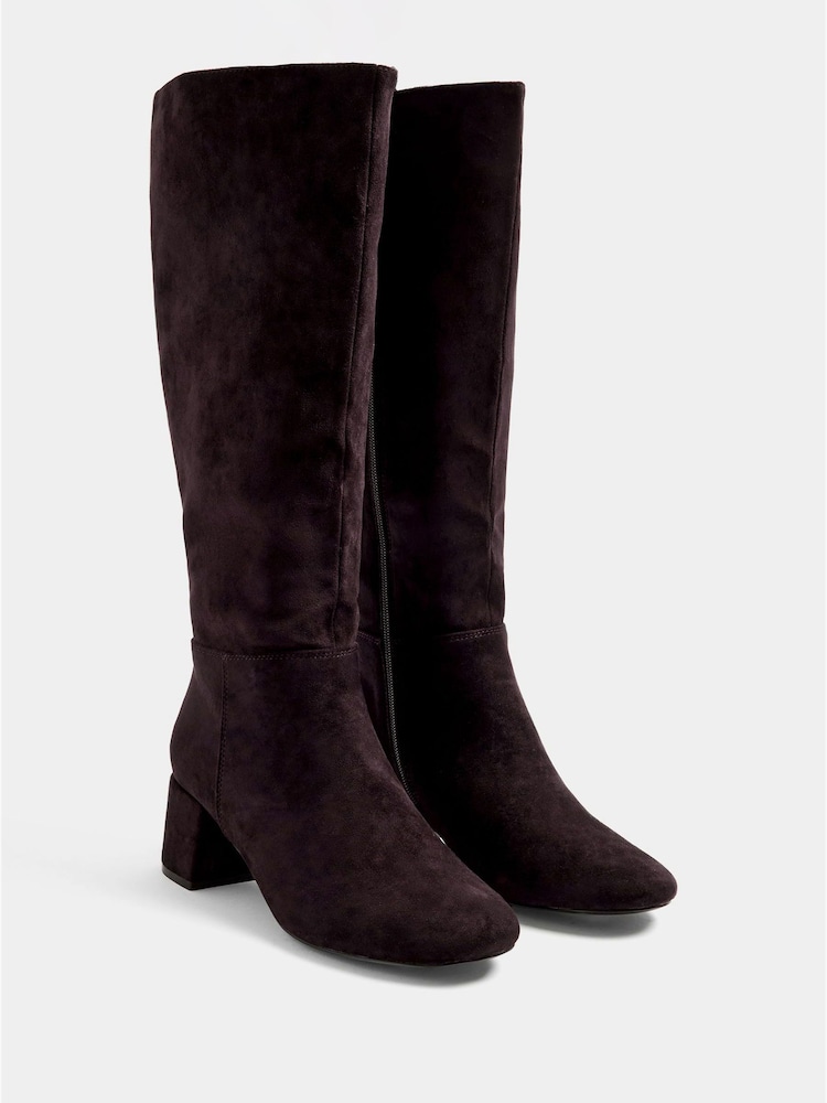 Yours Curve Brown Wide Fit Almond Toe Block Heel Boots - Image 2 of 5