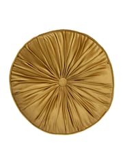 Laurence Llewelyn-Bowen Ochre Roxy Round Pleat Velvet Round Cushion - Image 2 of 4