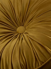 Laurence Llewelyn-Bowen Ochre Roxy Round Pleat Velvet Round Cushion - Image 3 of 4
