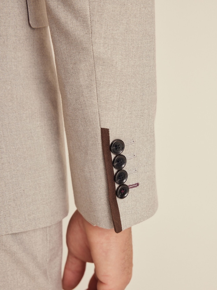 Neutral Slim Fit Herringbone Suit Jacket - Image 11 of 11