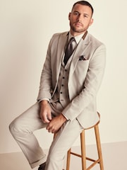 Neutral Slim Fit Herringbone Suit Jacket - Image 2 of 11