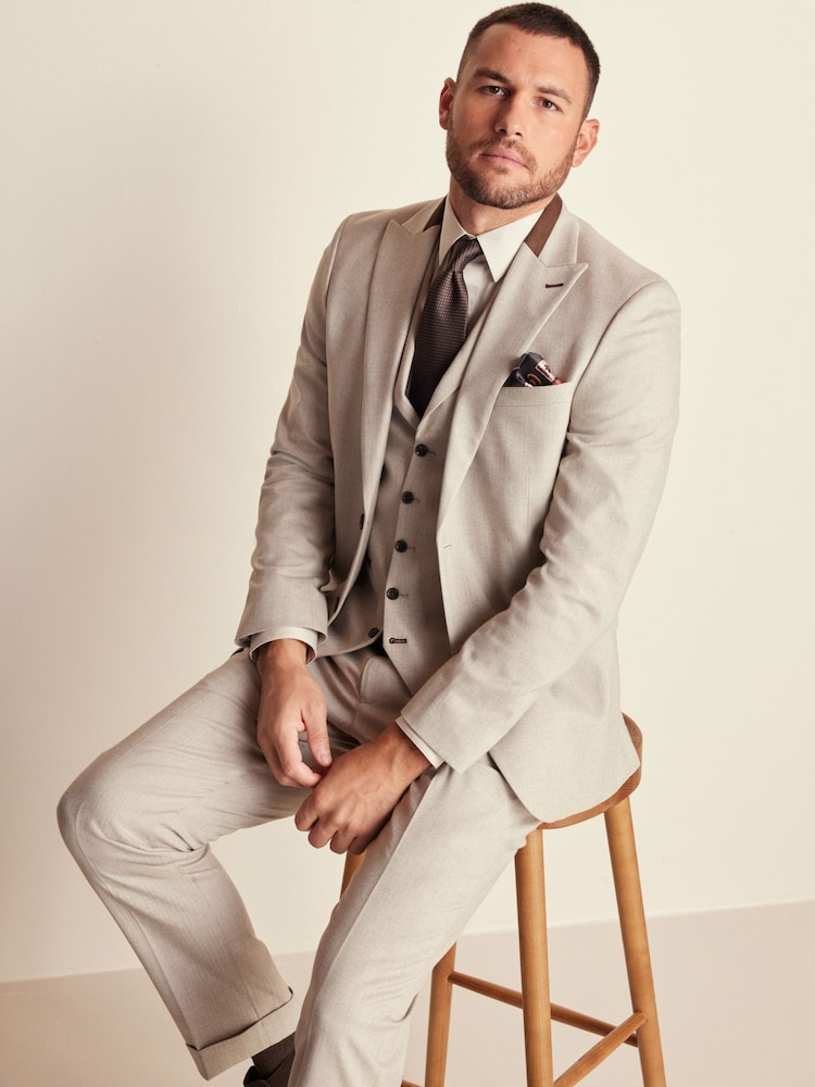 Neutral Slim Fit Herringbone Suit Jacket - Image 2 of 11