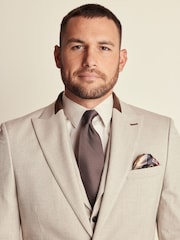 Neutral Slim Fit Herringbone Suit Jacket - Image 4 of 11