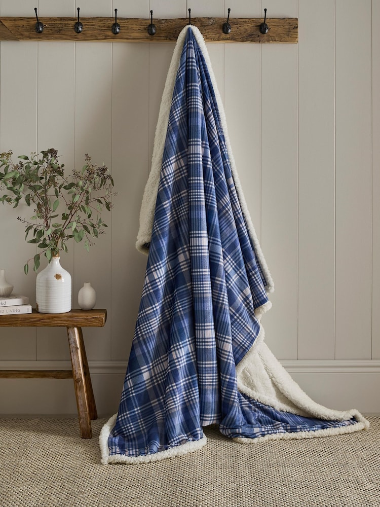 Dreams & Drapes Navy Bennet Check Sherpa Reverse Throw - Image 1 of 5 Dreams & Drapes Navy Bennet Check Sherpa Reverse Throw - Image 1 of 5