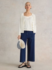 White Stuff Blue Belle Wide Leg Cropped Trousers - Image 2 of 5