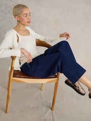 White Stuff Blue Belle Wide Leg Cropped Trousers - Image 4 of 5