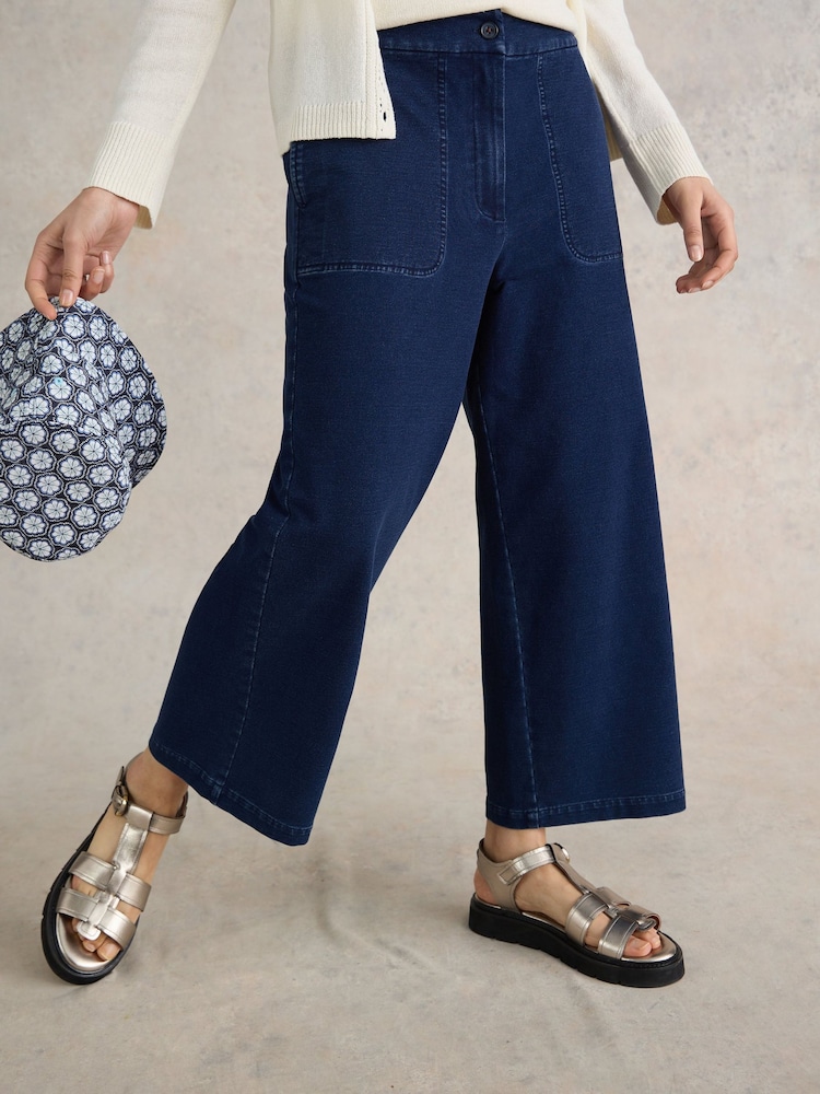 White Stuff Blue Belle Wide Leg Cropped Trousers - Image 5 of 5