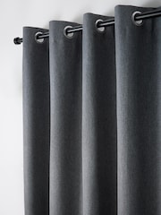Curtina Charcoal Plain Twill Blackout Pair of Eyelet Curtains - Image 1 of 5