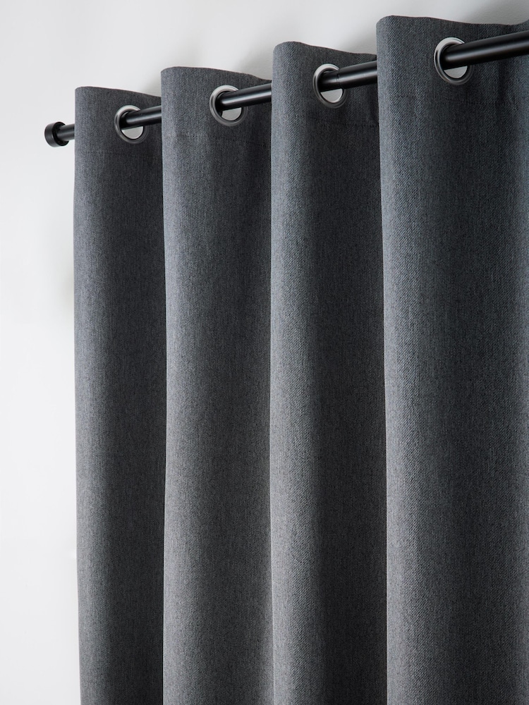 Curtina Charcoal Plain Twill Blackout Pair of Eyelet Curtains - Image 1 of 5