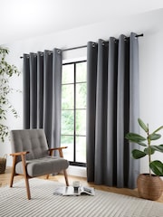 Curtina Charcoal Plain Twill Blackout Pair of Eyelet Curtains - Image 2 of 5