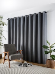 Curtina Charcoal Plain Twill Blackout Pair of Eyelet Curtains - Image 3 of 5