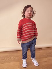 Red/Tan Brown Stripe Crew Neck Knitted Jumper (3mths-7yrs) - Image 1 of 8