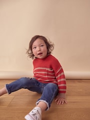 Red/Tan Brown Stripe Crew Neck Knitted Jumper (3mths-7yrs) - Image 2 of 8