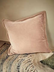 French Connection Toasted Almond 100% Cotton Washed Velvet Cushion - Image 1 of 4