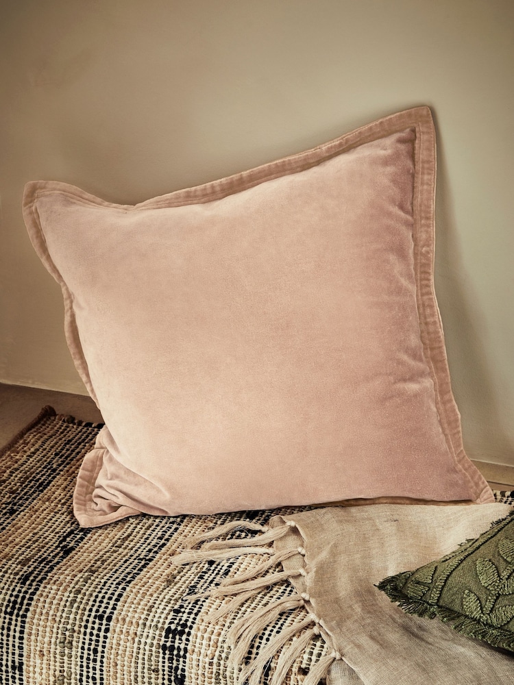 French Connection Toasted Almond 100% Cotton Washed Velvet Cushion - Image 1 of 4 French Connection Toasted Almond 100% Cotton Washed Velvet Cushion - Image 1 of 4
