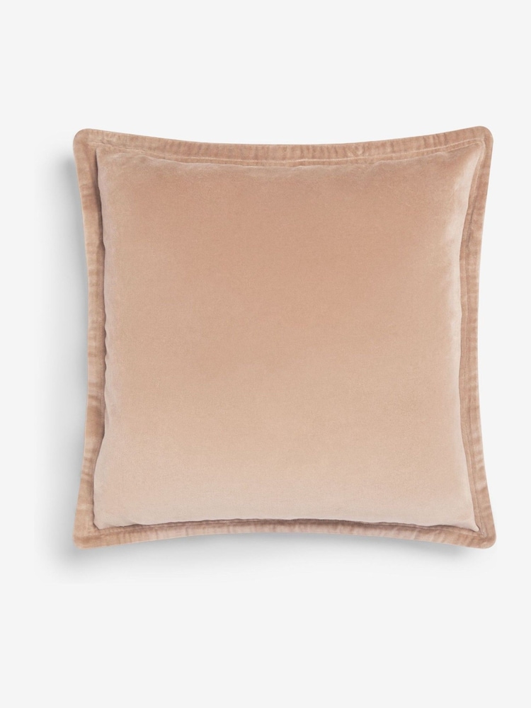 French Connection Toasted Almond 100% Cotton Washed Velvet Cushion - Image 2 of 4