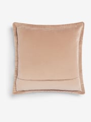 French Connection Toasted Almond 100% Cotton Washed Velvet Cushion - Image 3 of 4