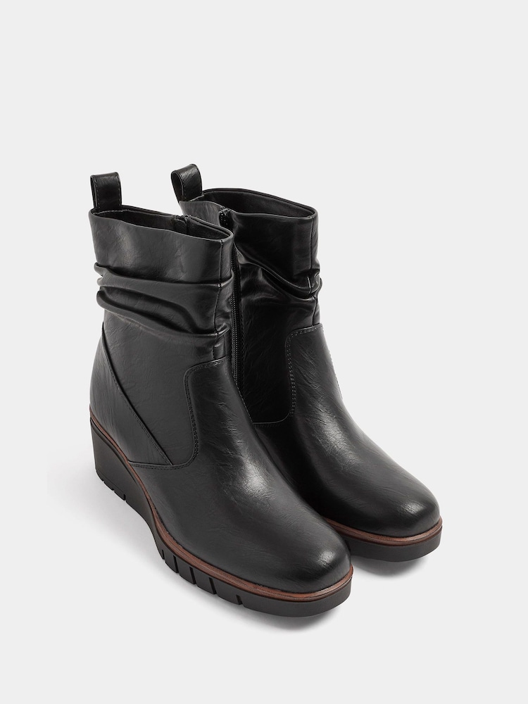 Crno - Yours Curve Faux Leather Wedge Boots - Slika 2 od 5