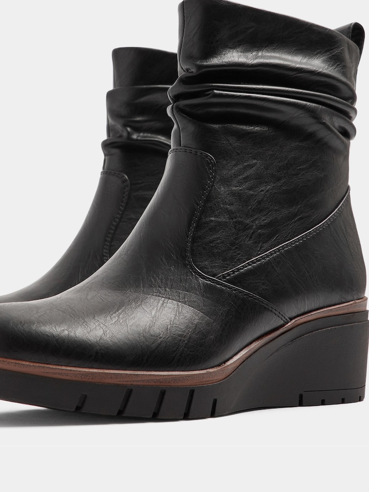 Crno - Yours Curve Faux Leather Wedge Boots - Slika 5 od 5