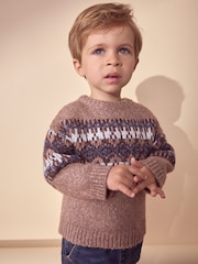Neutral Fairisle Fairisle Pattern Crew Neck Knitted Jumper (3mths-7yrs) - Image 1 of 7