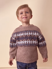 Neutral Fairisle Fairisle Pattern Crew Neck Knitted Jumper (3mths-7yrs) - Image 2 of 7