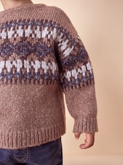 Neutral Fairisle Fairisle Pattern Crew Neck Knitted Jumper (3mths-7yrs) - Image 4 of 7
