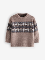 Neutral Fairisle Fairisle Pattern Crew Neck Knitted Jumper (3mths-7yrs) - Image 5 of 7